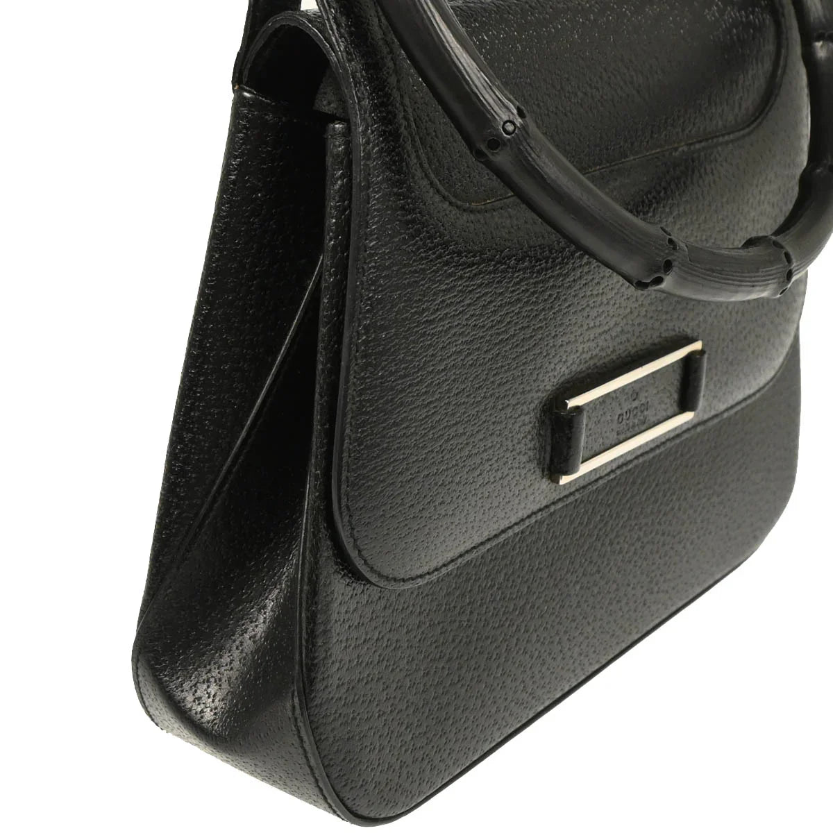 Gucci Black Leather Bamboo Handbag