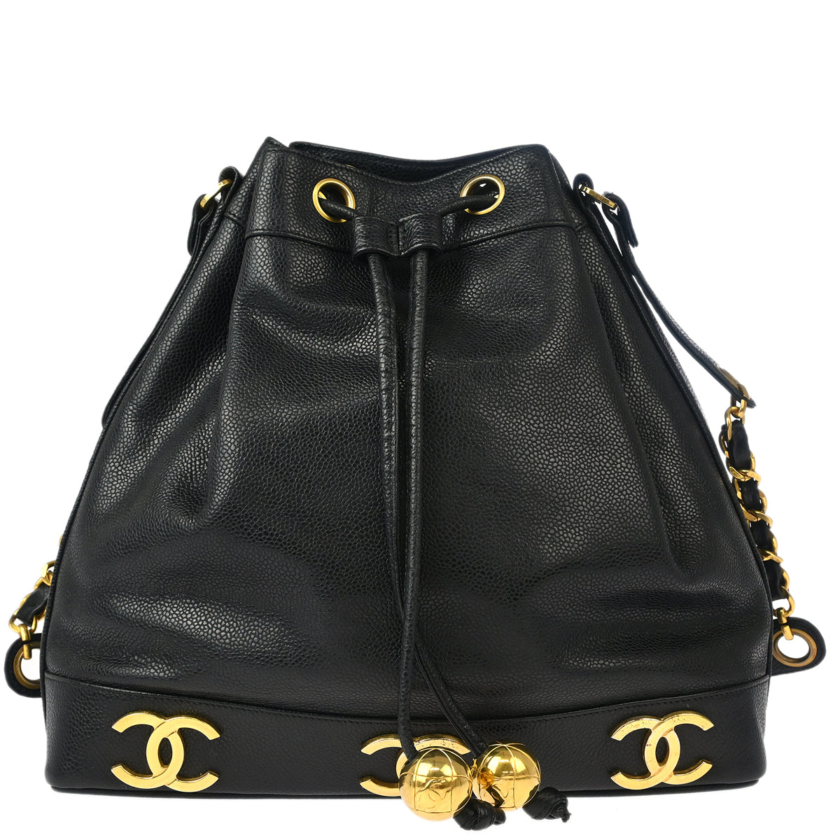 Chanel Black Caviar Triple CC Drawstring Shoulder Bag