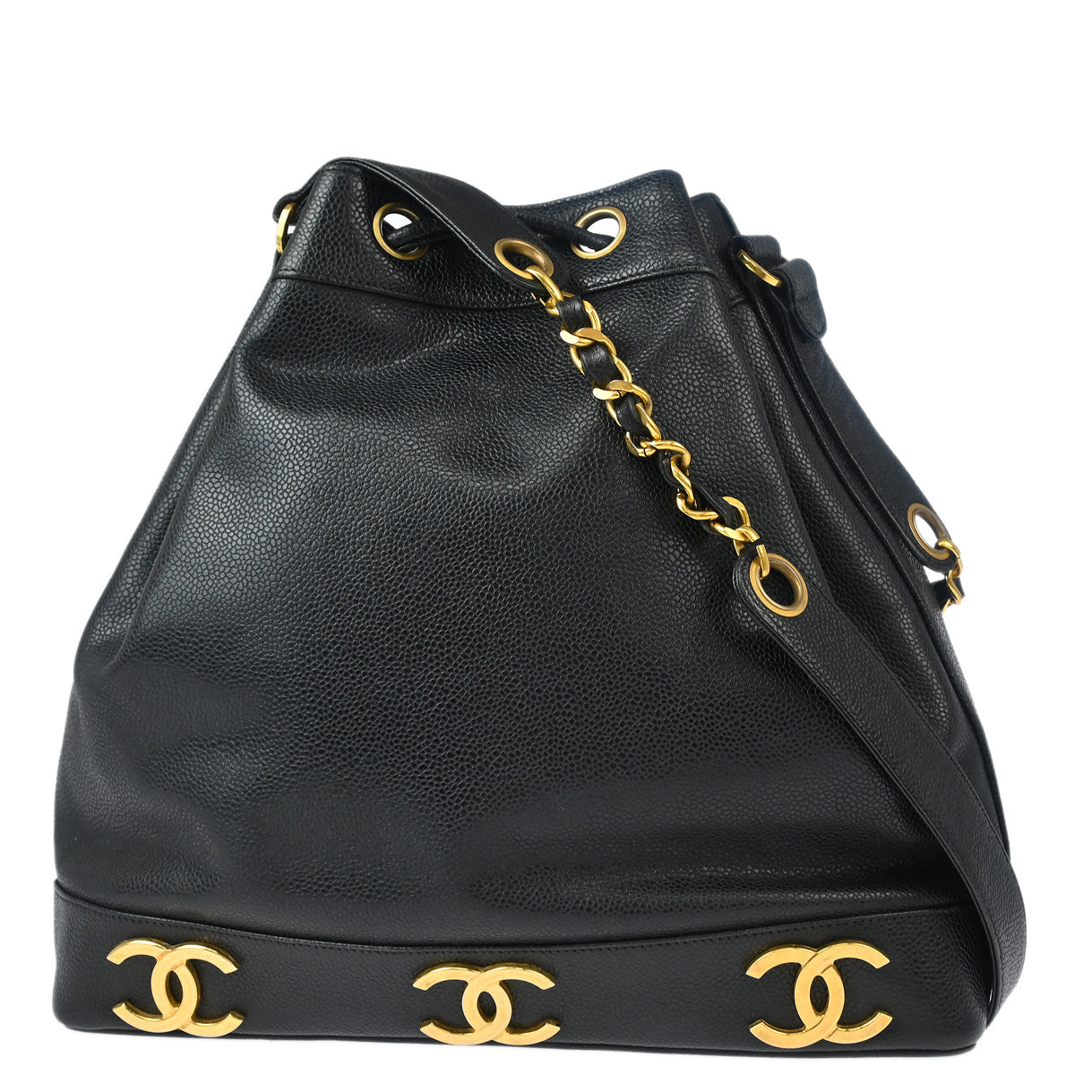 Chanel Black Caviar Triple CC Drawstring Shoulder Bag