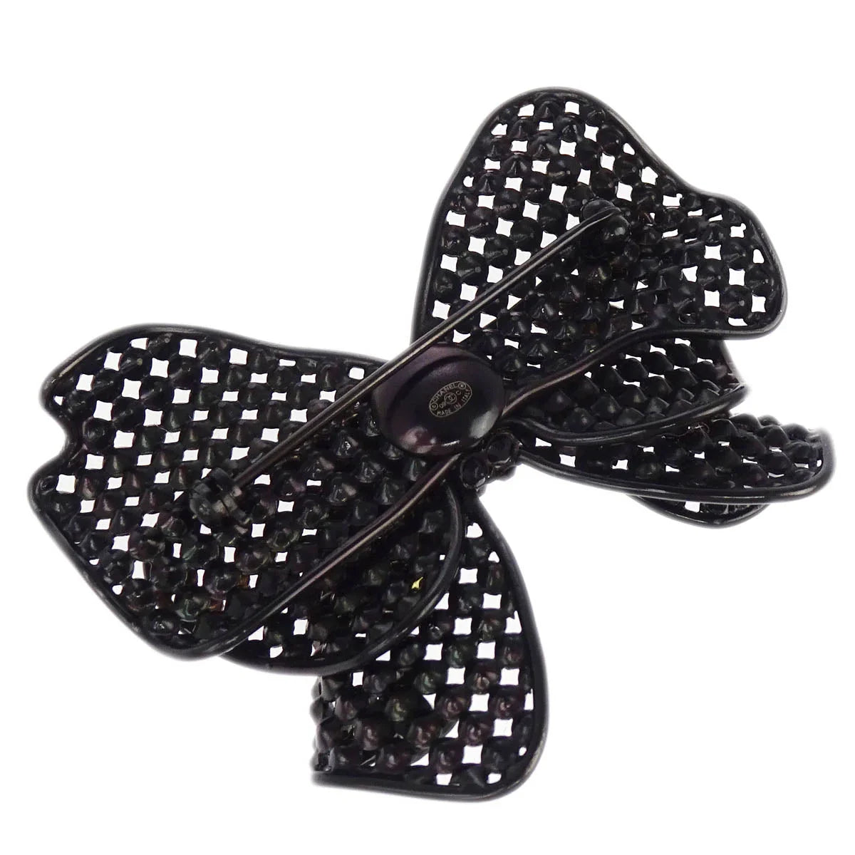 Chanel Bow Brooch Pin Black 09C
