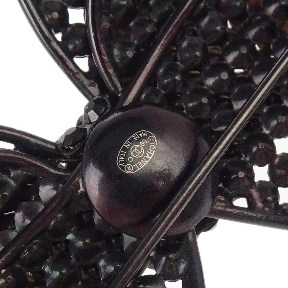 Chanel Bow Brooch Pin Black 09C