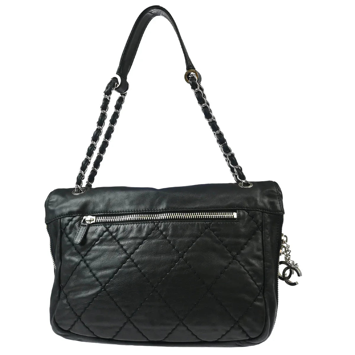 Chanel 2006-2008 Black Calfskin Expandable Flap Handbag