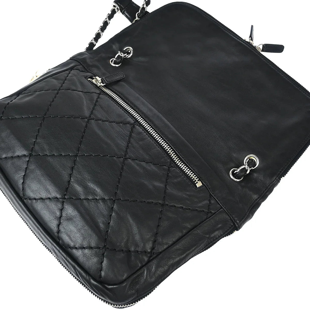 Chanel 2006-2008 Black Calfskin Expandable Flap Handbag