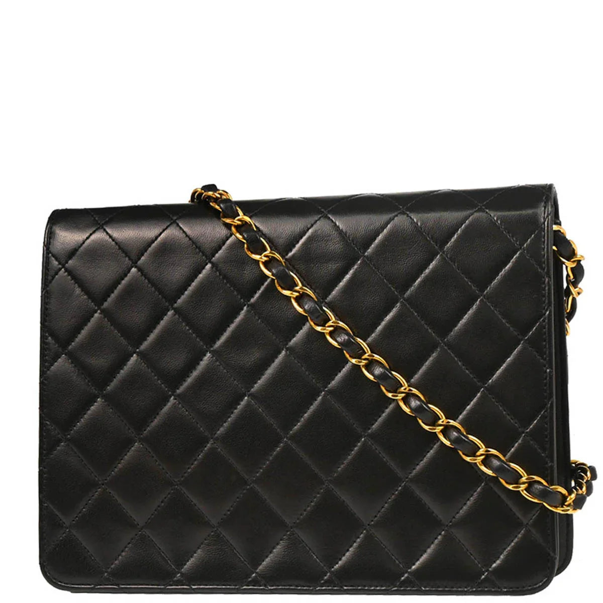 Chanel 1997-1999 Black Lambskin Pushlock Small Half Flap Shoulder Bag