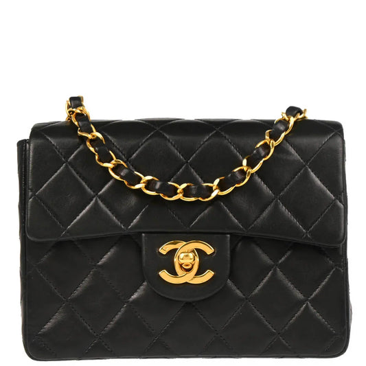 Chanel 1991-1994 Black Lambskin Mini Classic Square Flap Shoulder Bag