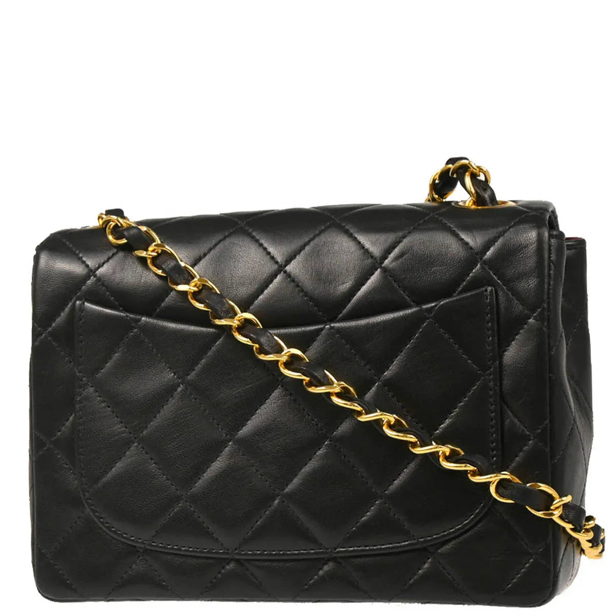 Chanel 1991-1994 Black Lambskin Mini Classic Square Flap Shoulder Bag