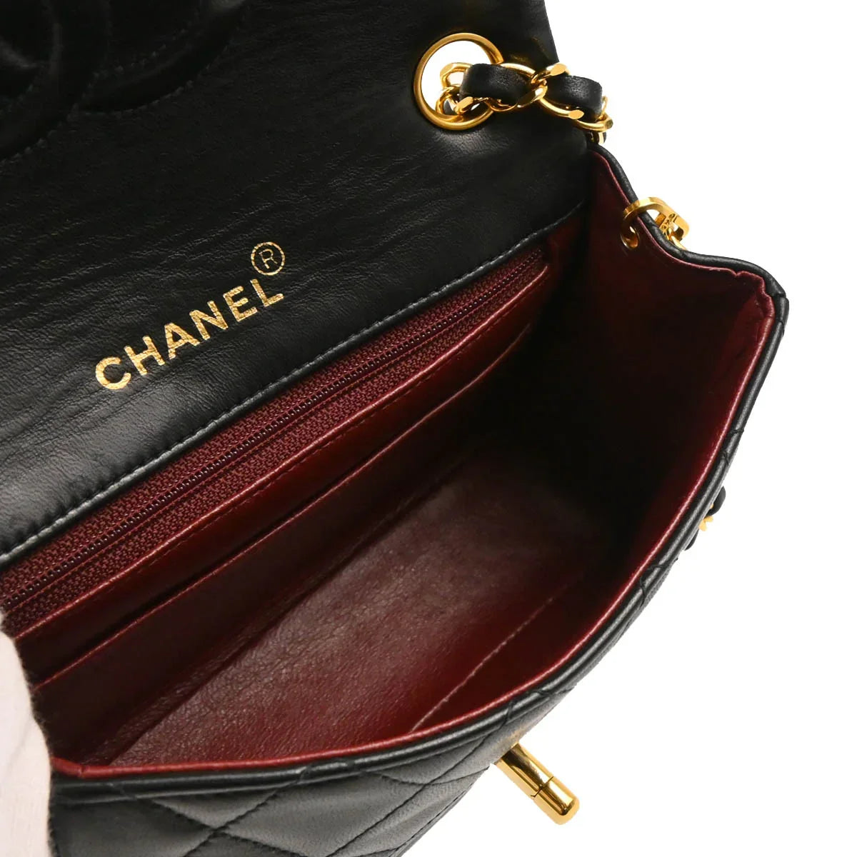 Chanel 1991-1994 Black Lambskin Mini Classic Square Flap Shoulder Bag