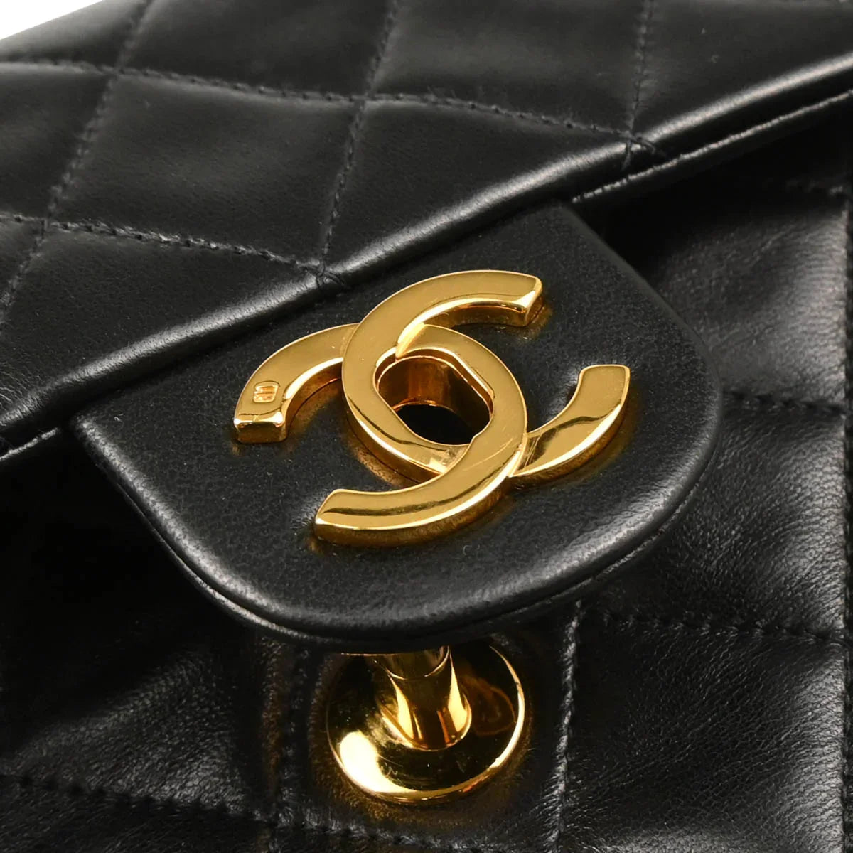 Chanel 1991-1994 Black Lambskin Mini Classic Square Flap Shoulder Bag