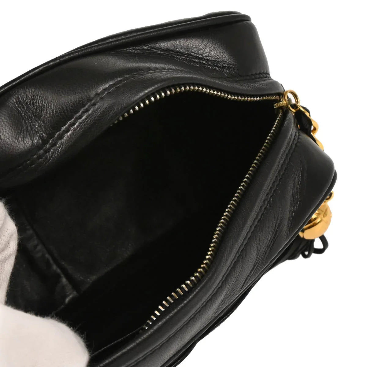 Chanel 1994-1996 Black Lambskin Triple CC Camera Bag Mini