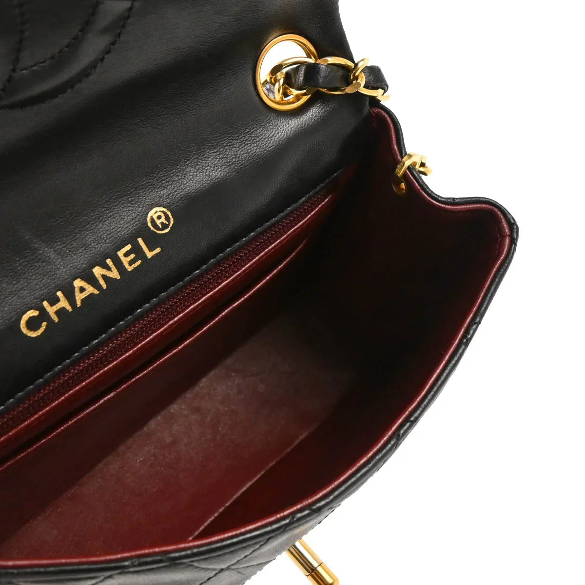 Chanel 1989-1991 Black Lambskin Mini Classic Square Flap Shoulder Bag
