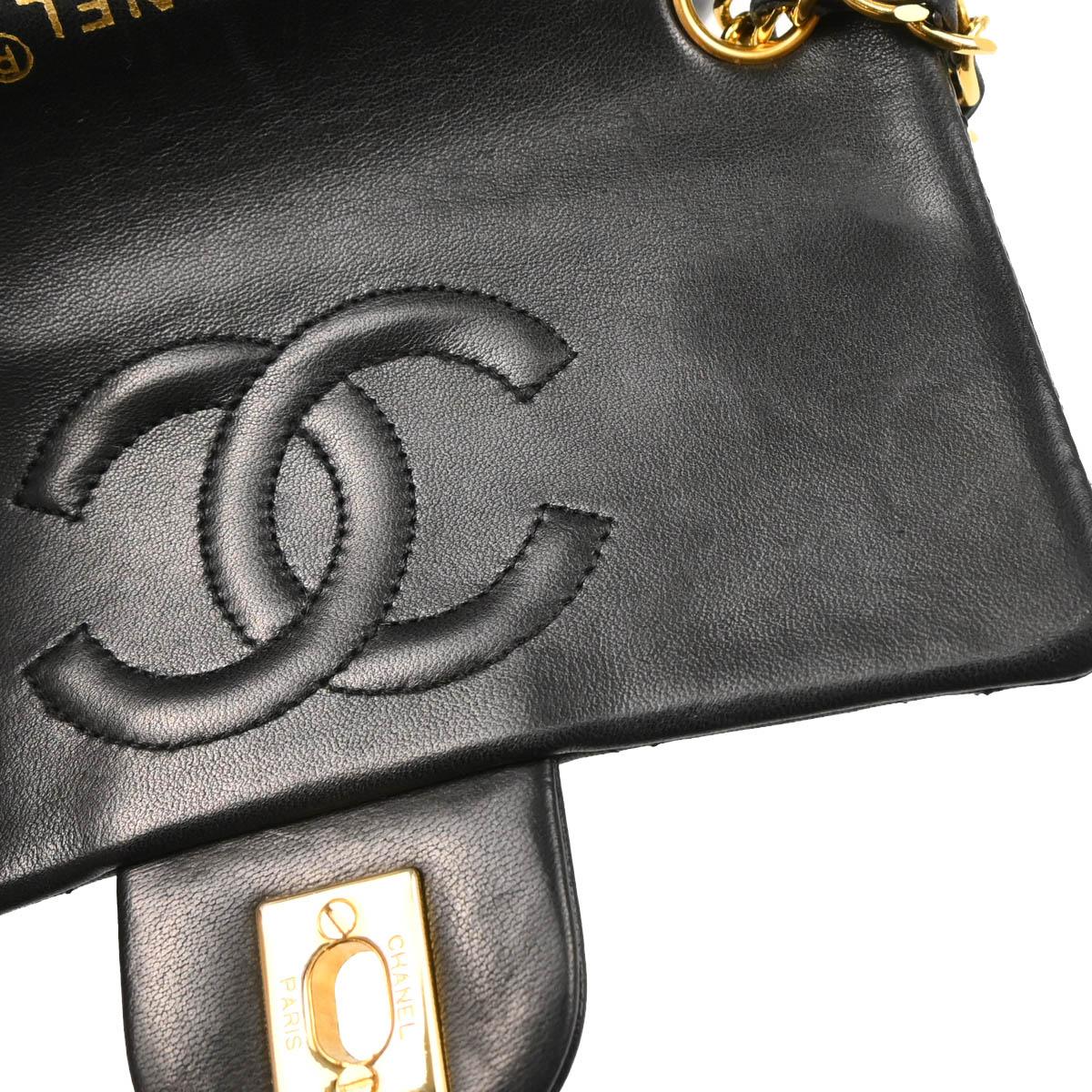 Chanel 1989-1991 Black Lambskin Mini Classic Square Flap Shoulder Bag