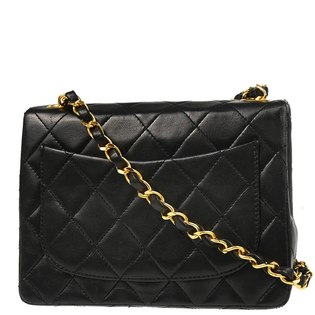 Chanel 1986-1988 Black Lambskin Mini Classic Square Flap Shoulder Bag