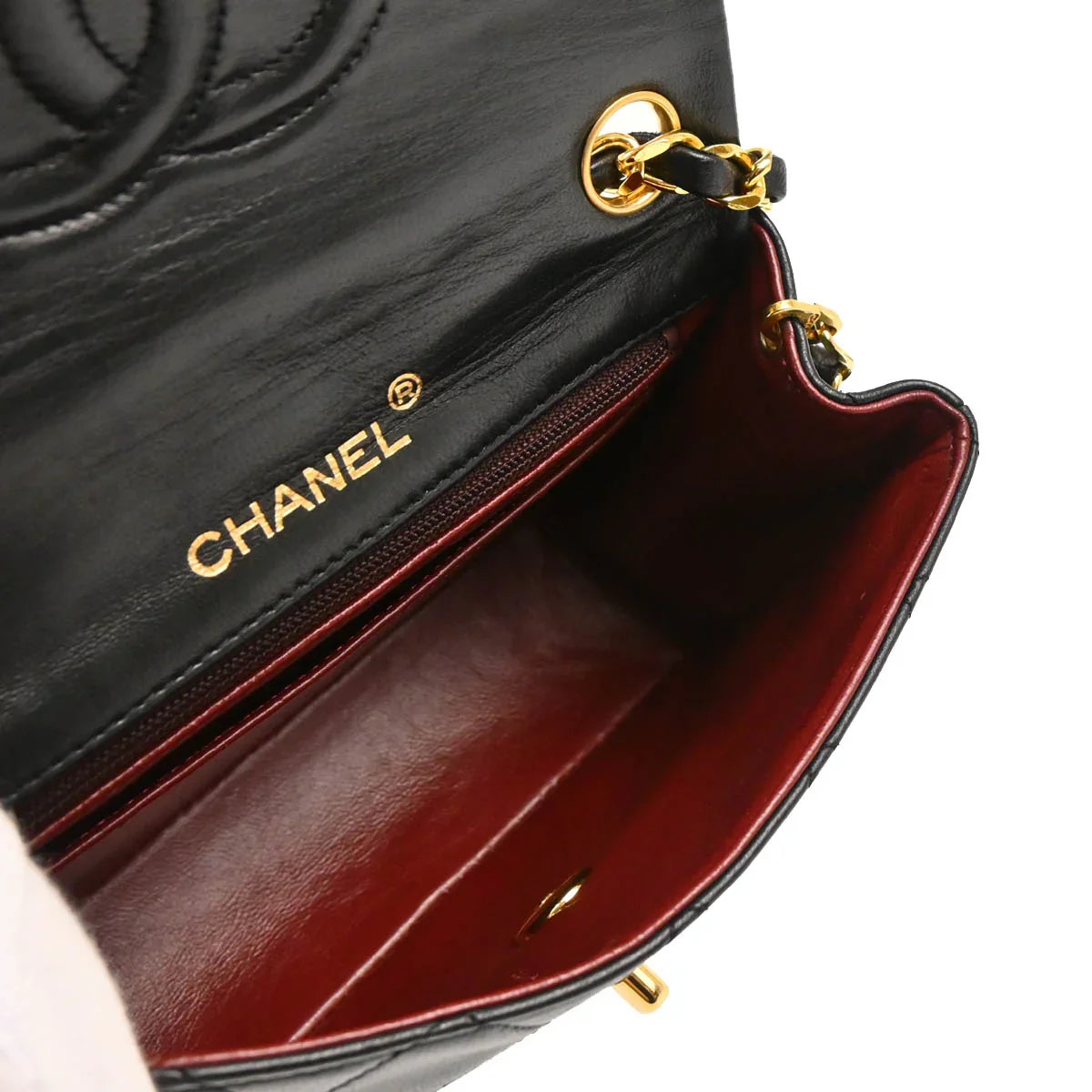 Chanel 1986-1988 Black Lambskin Mini Classic Square Flap Shoulder Bag