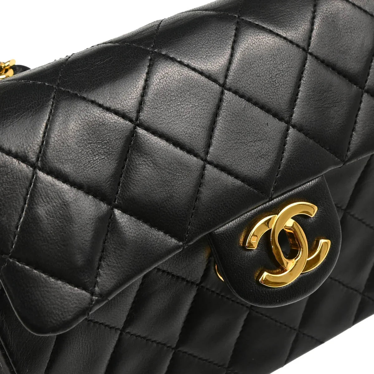Chanel 1986-1988 Black Lambskin Mini Classic Square Flap Shoulder Bag