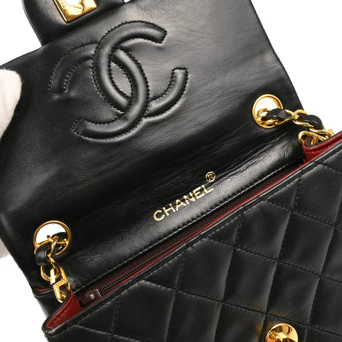 Chanel 1986-1988 Black Lambskin Mini Classic Square Flap Shoulder Bag