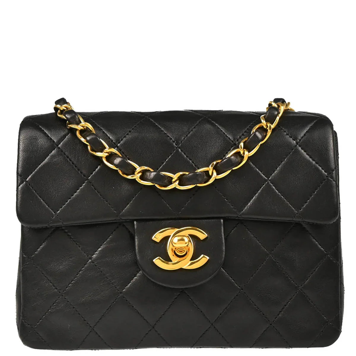 Chanel 1994-1996 Black Lambskin Mini Classic Square Flap Shoulder Bag