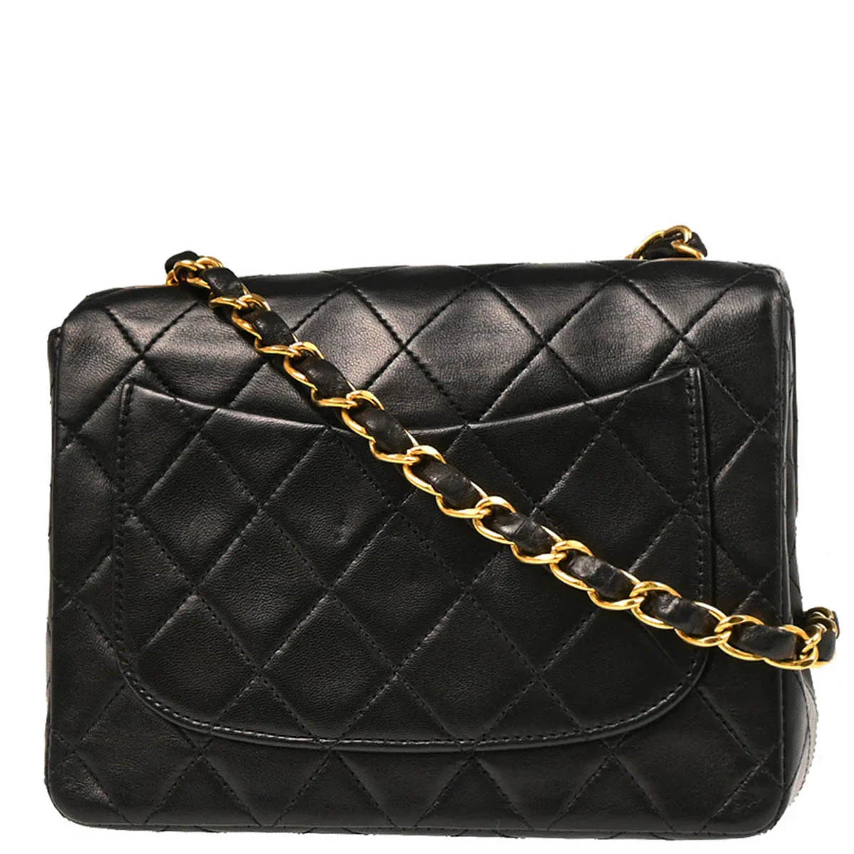 Chanel 1994-1996 Black Lambskin Mini Classic Square Flap Shoulder Bag