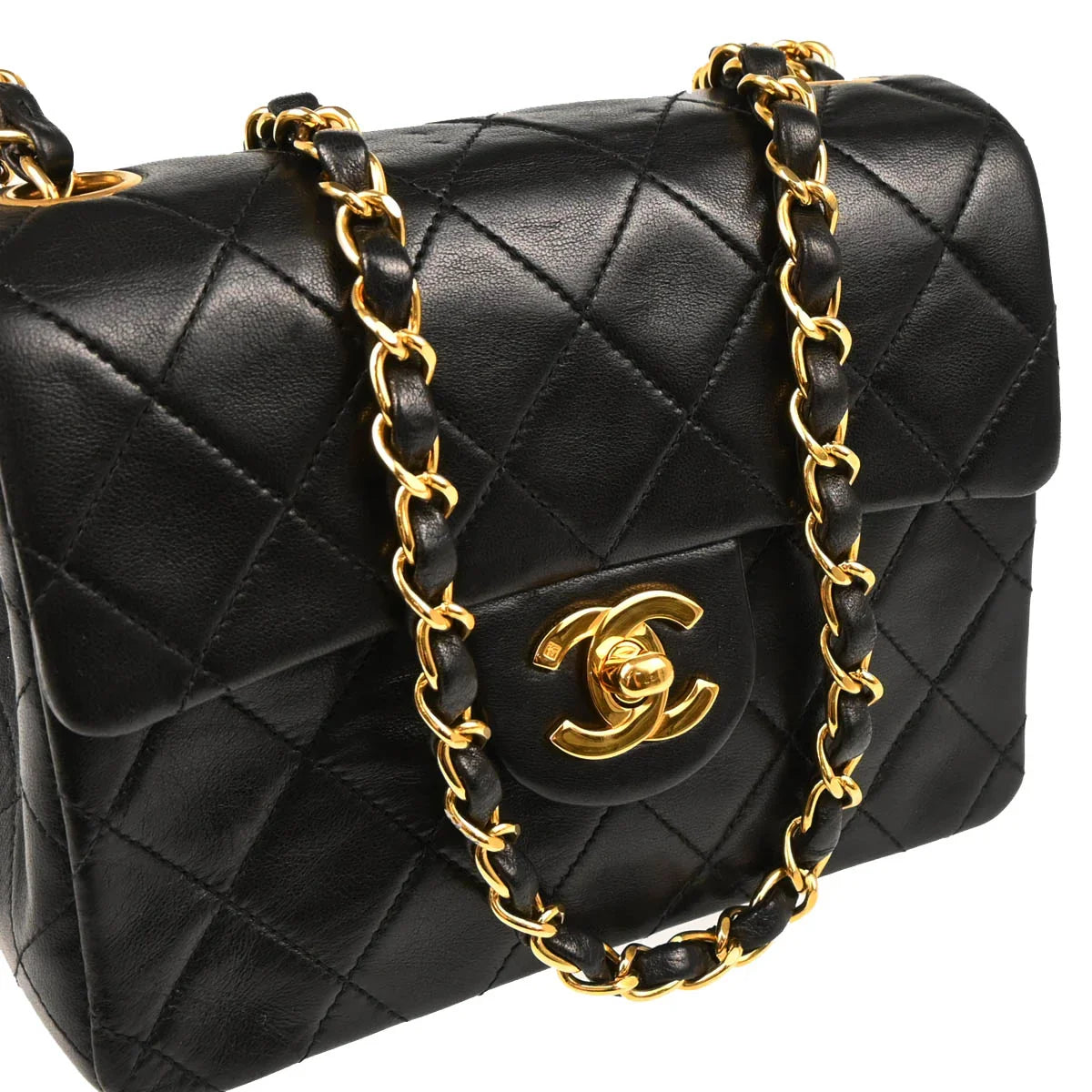 Chanel 1994-1996 Black Lambskin Mini Classic Square Flap Shoulder Bag