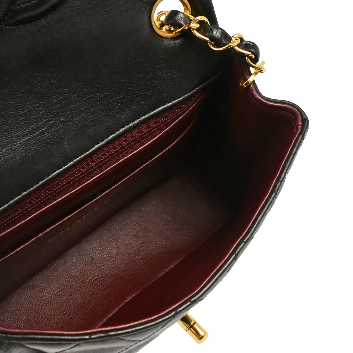 Chanel 1994-1996 Black Lambskin Mini Classic Square Flap Shoulder Bag