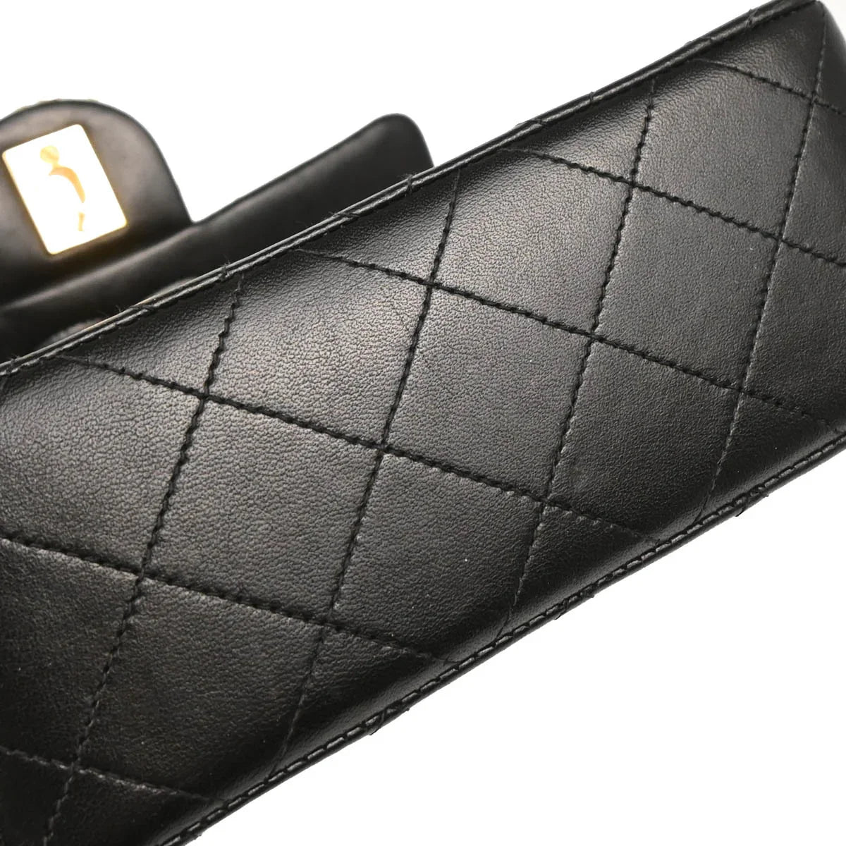 Chanel 1994-1996 Black Lambskin Mini Classic Square Flap Shoulder Bag