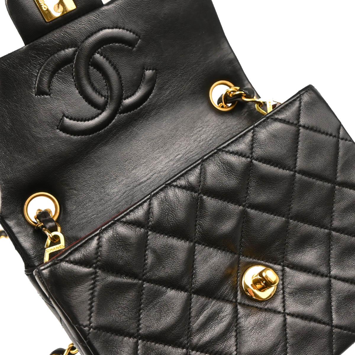 Chanel 1994-1996 Black Lambskin Mini Classic Square Flap Shoulder Bag