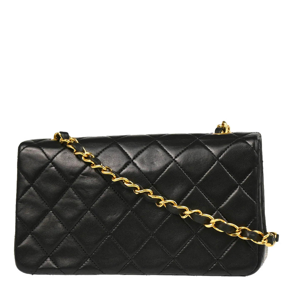 Chanel 1989-1991 Black Lambskin Turnlock Mini Full Flap Shoulder Bag