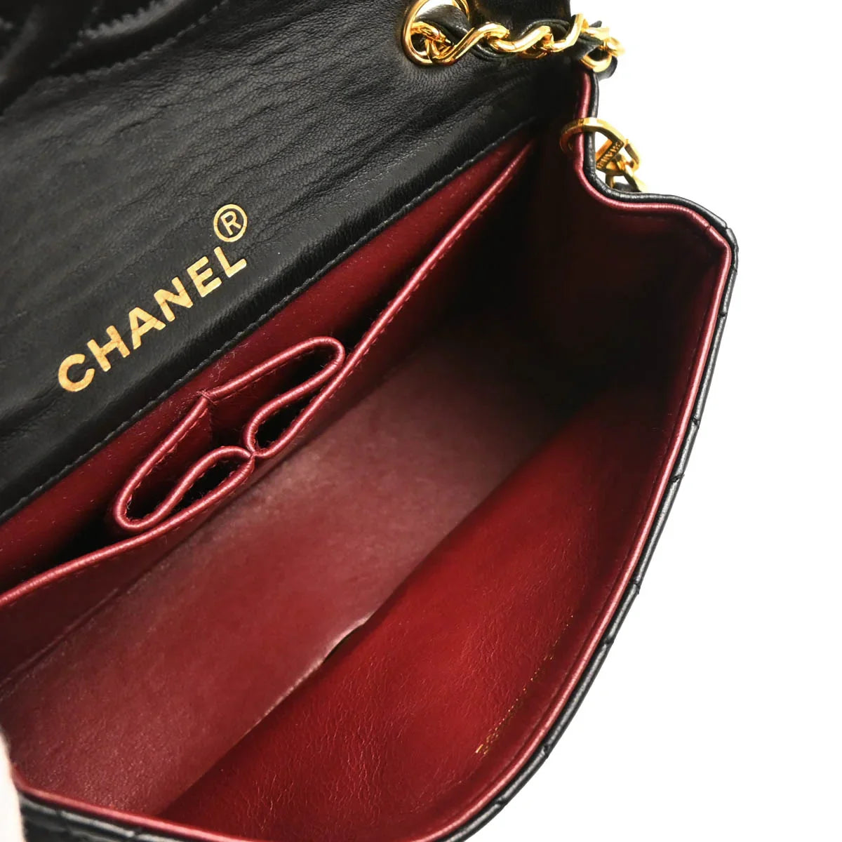 Chanel 1989-1991 Black Lambskin Turnlock Mini Full Flap Shoulder Bag