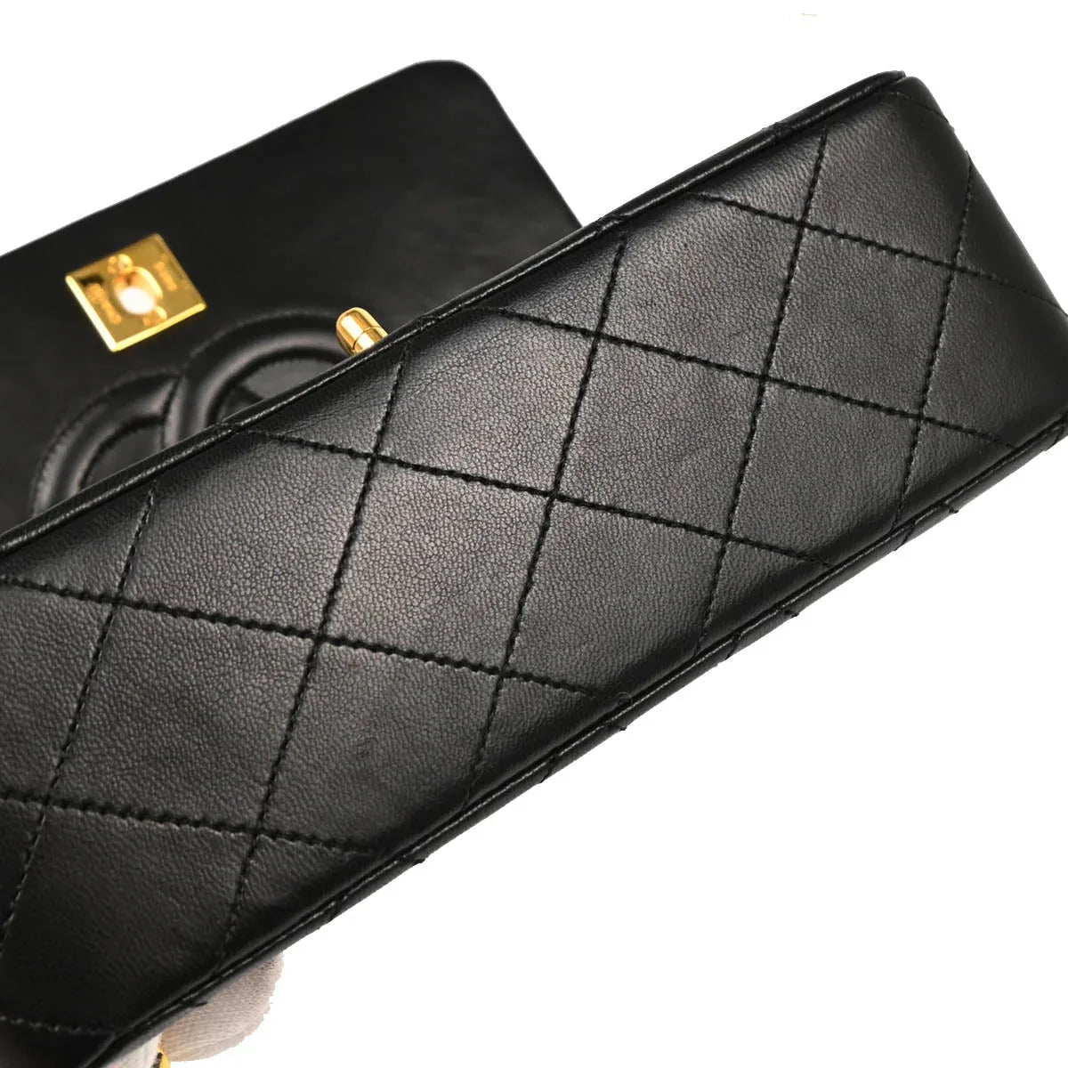 Chanel 1989-1991 Black Lambskin Turnlock Mini Full Flap Shoulder Bag