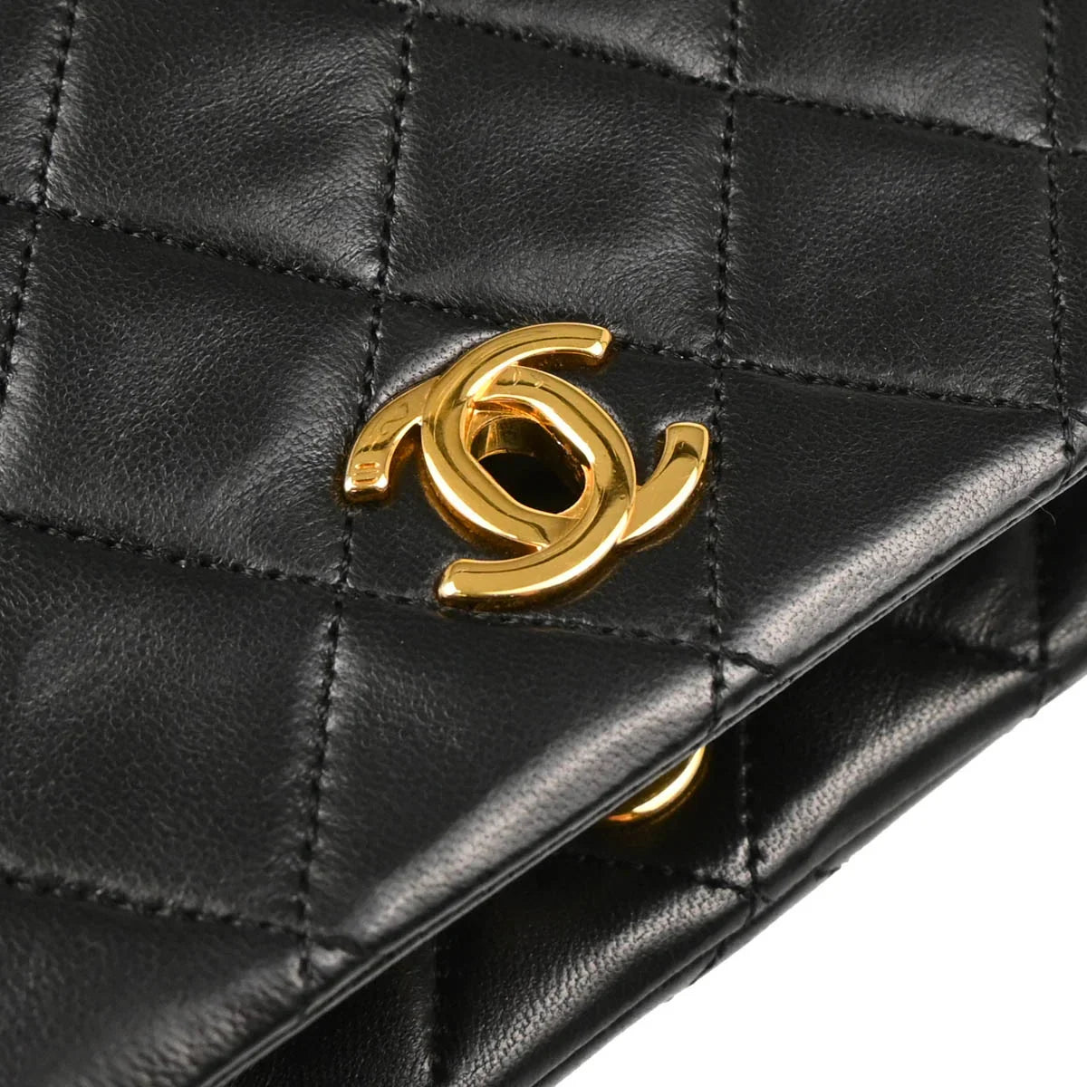 Chanel 1989-1991 Black Lambskin Turnlock Mini Full Flap Shoulder Bag