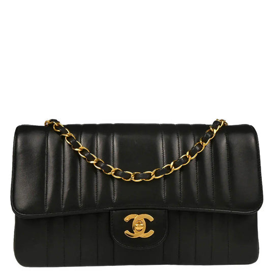 Chanel 1991-1994 Black Lambskin Mademoiselle Single Flap Shoulder Bag
