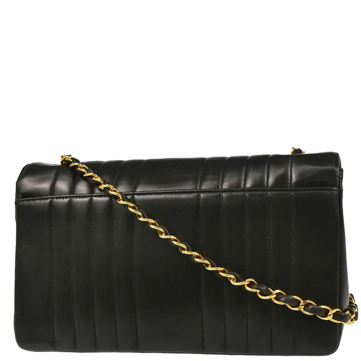Chanel 1991-1994 Black Lambskin Mademoiselle Single Flap Shoulder Bag