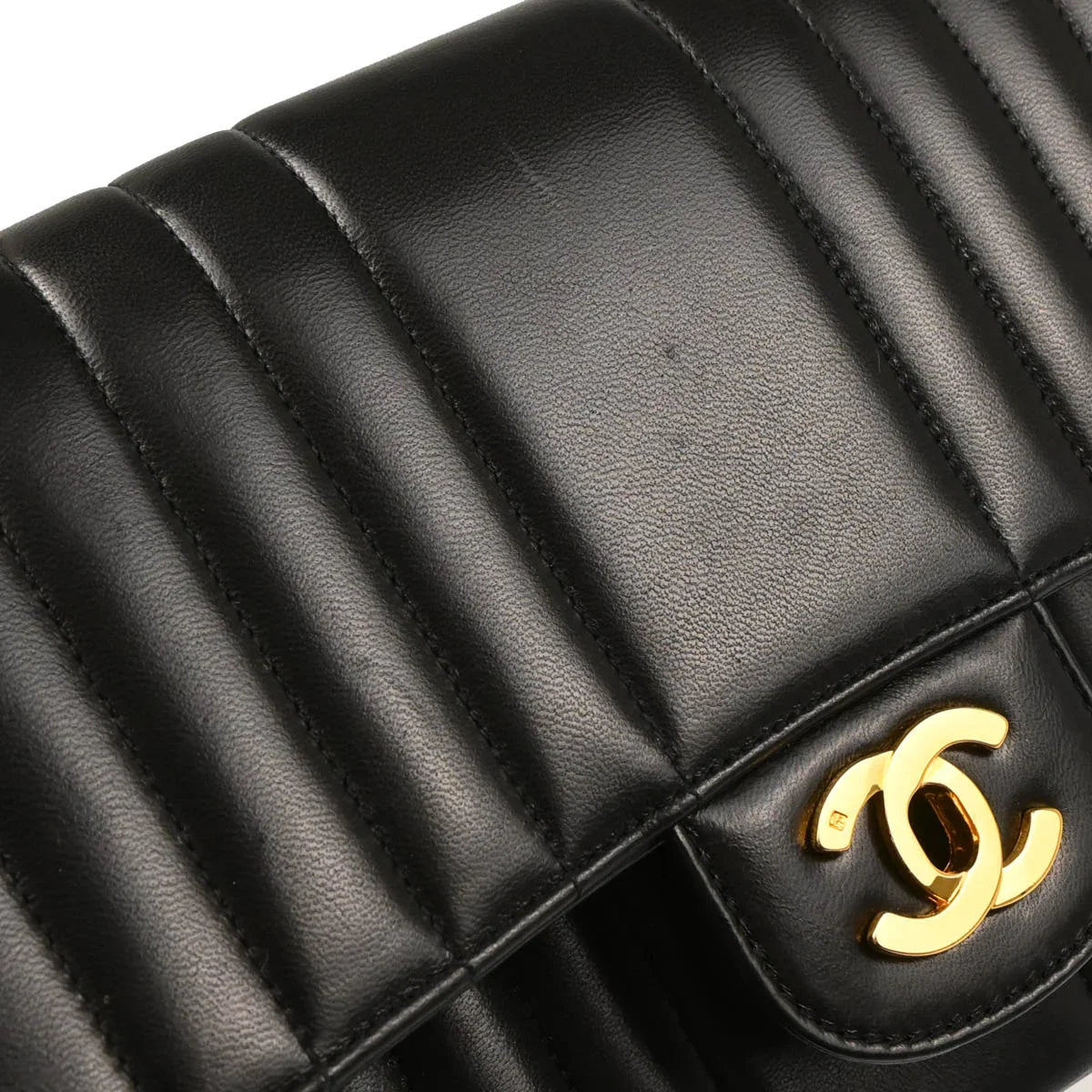 Chanel 1991-1994 Black Lambskin Mademoiselle Single Flap Shoulder Bag