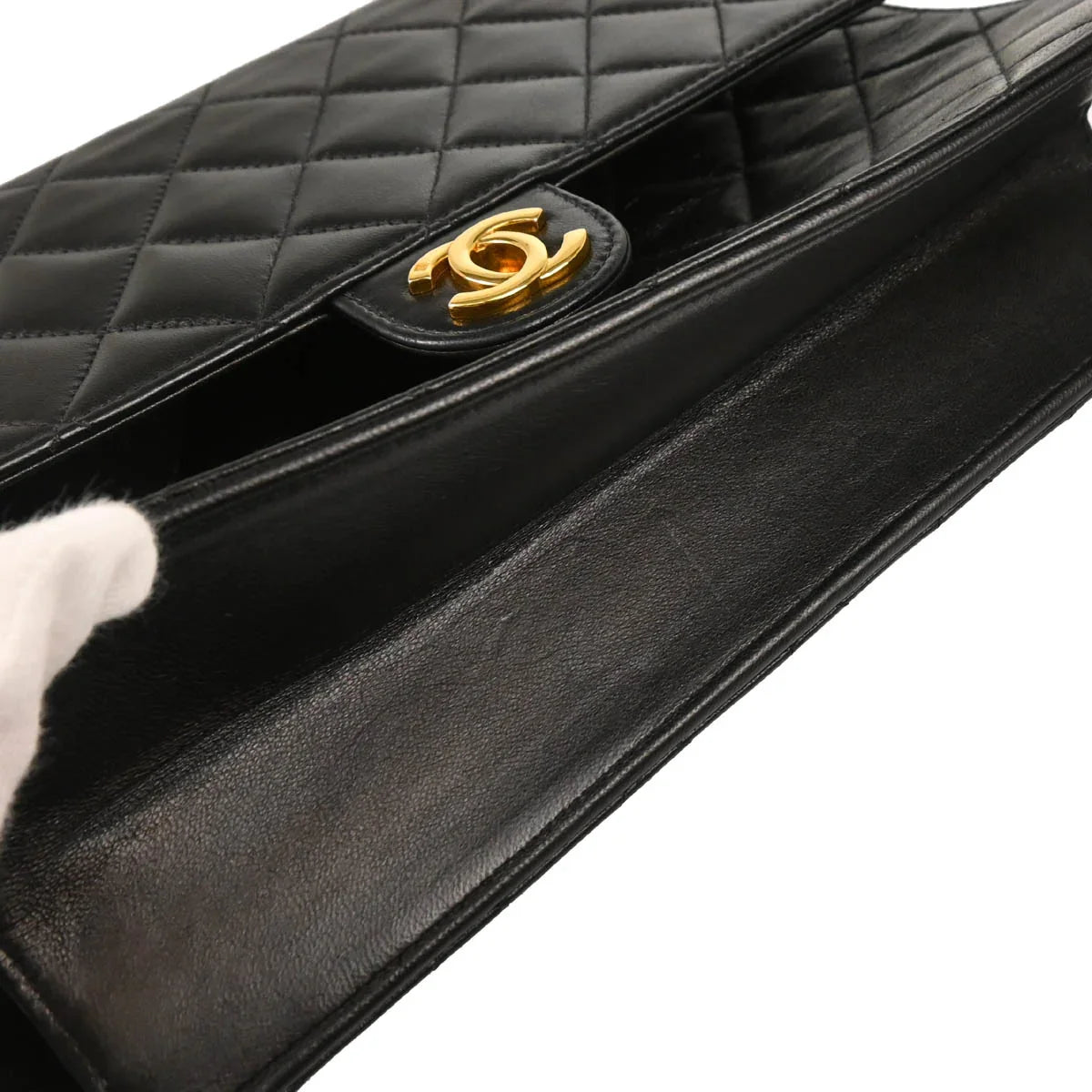 Chanel 2000-2001 Black Lambskin Turnlock Medium Half Flap Shoulder Bag