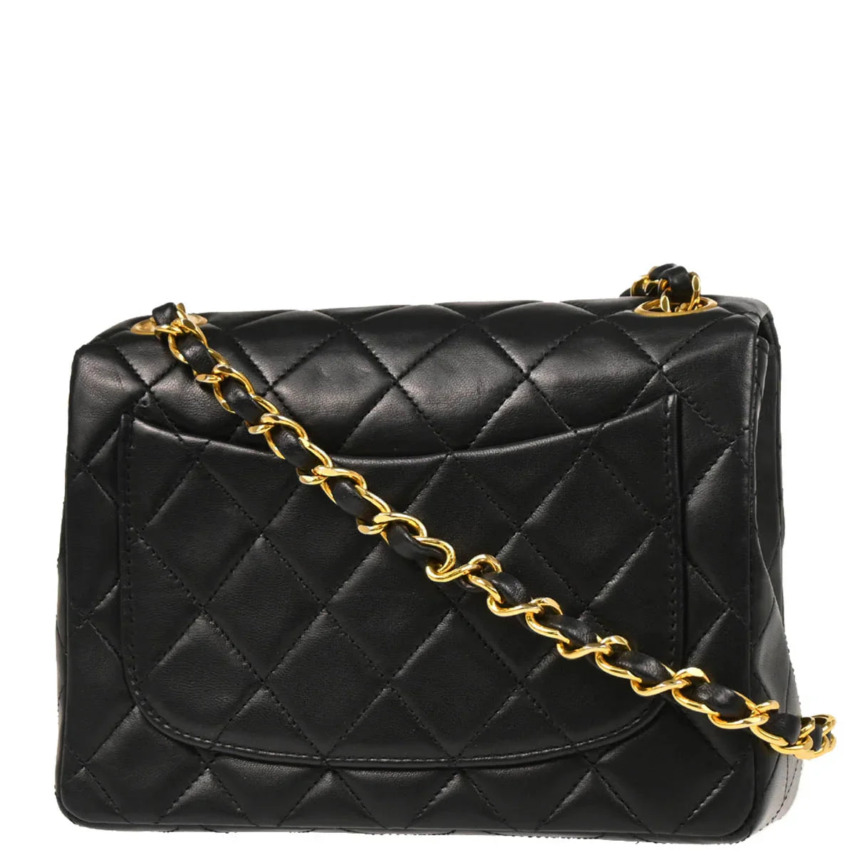 Chanel 1989-1991 Black Lambskin Mini Classic Square Flap Shoulder Bag