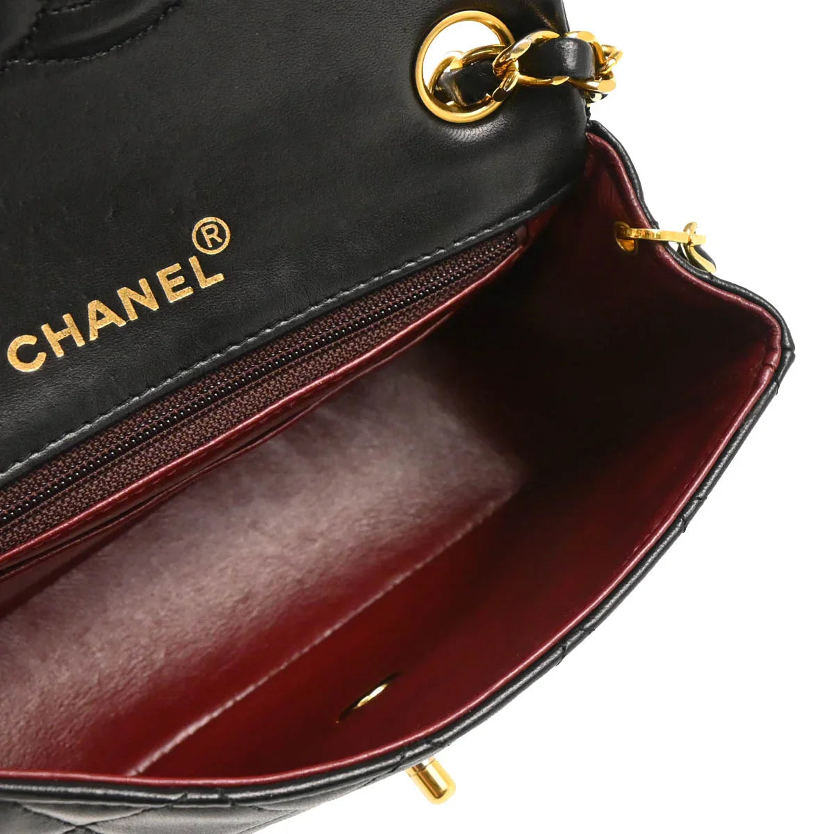 Chanel 1989-1991 Black Lambskin Mini Classic Square Flap Shoulder Bag