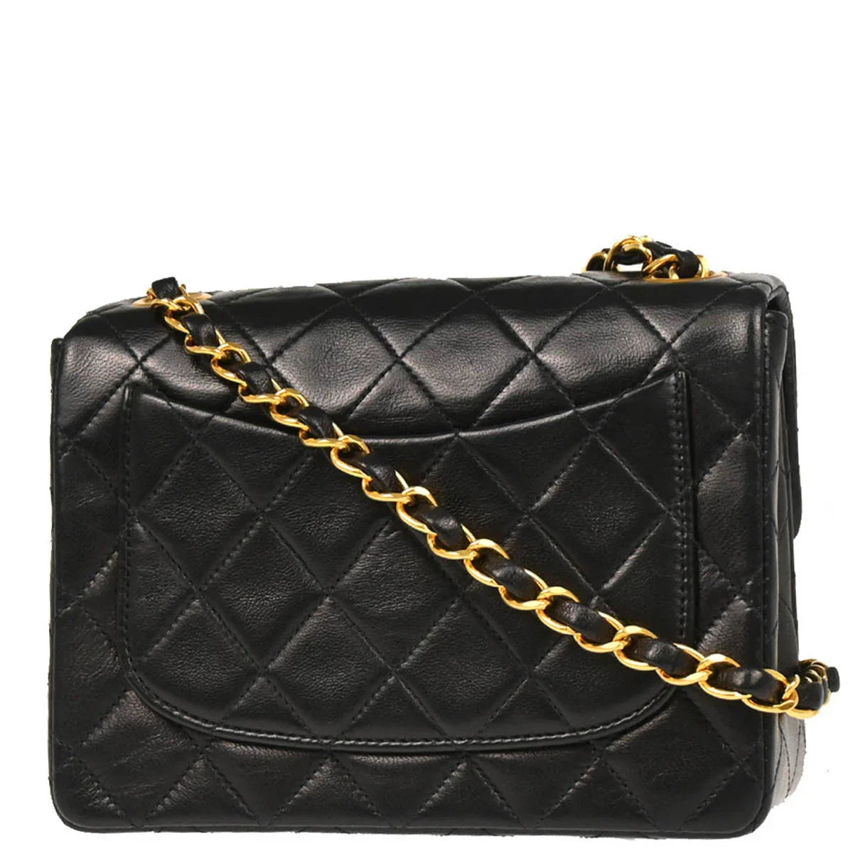 Chanel 1991-1994 Black Lambskin Mini Classic Square Flap Shoulder Bag