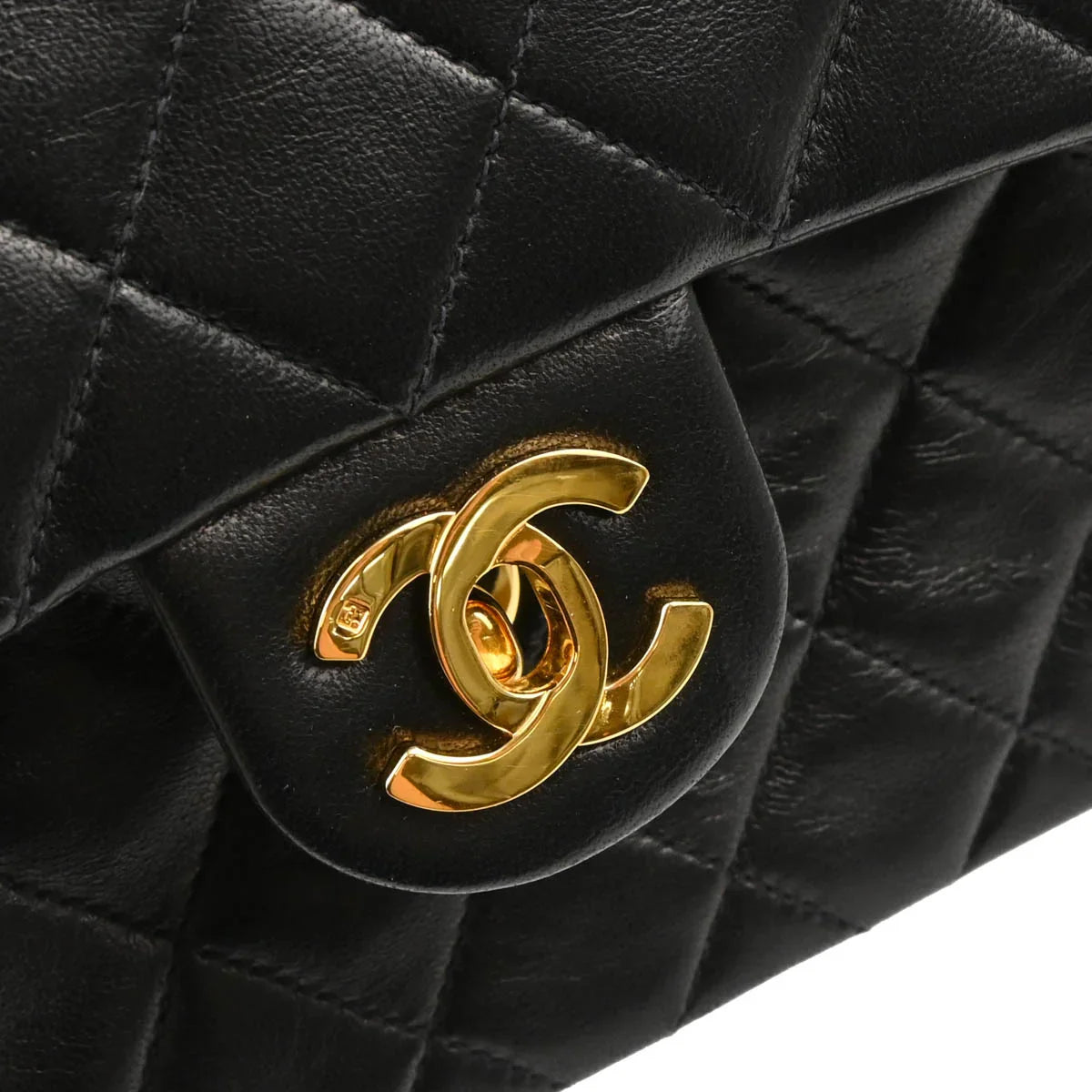 Chanel 1991-1994 Black Lambskin Mini Classic Square Flap Shoulder Bag
