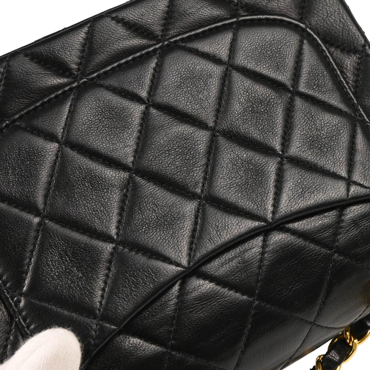 Chanel 1991-1994 Black Lambskin Mini Classic Square Flap Shoulder Bag