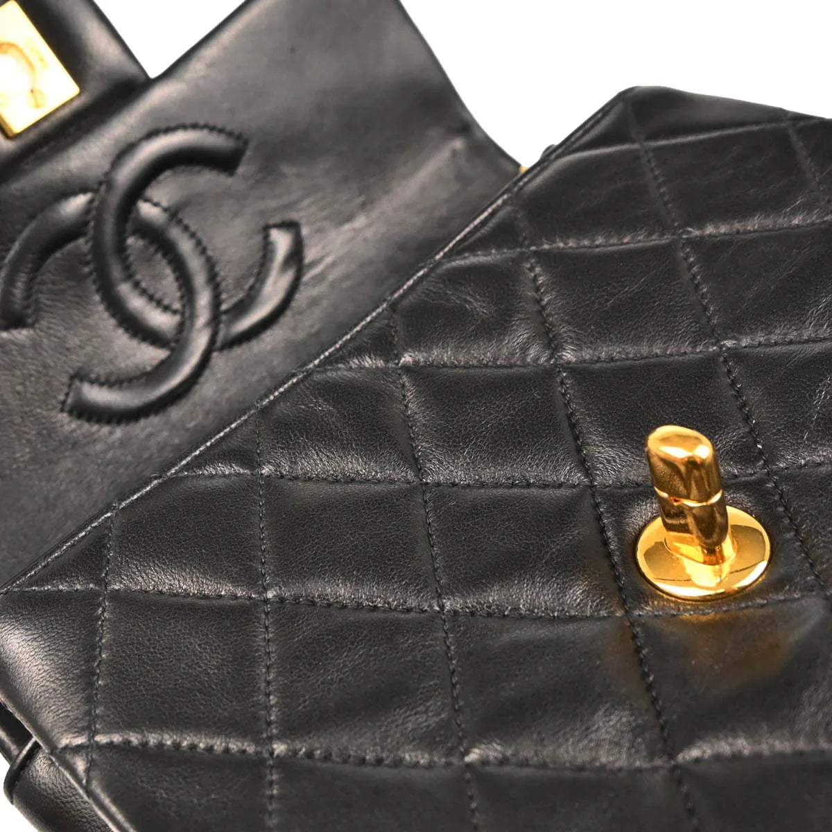 Chanel 1991-1994 Black Lambskin Mini Classic Square Flap Shoulder Bag