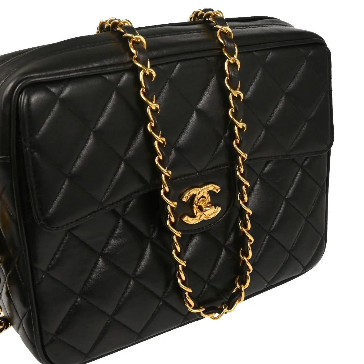 Chanel 1991-1994 Black Lambskin Camera Bag Small