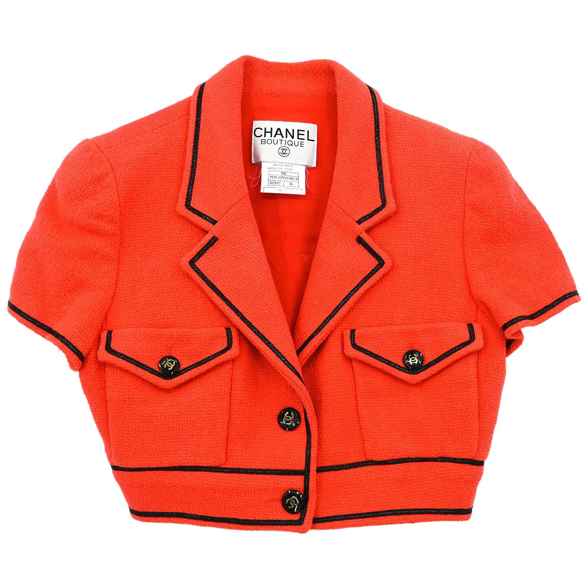 Chanel 1995 Single Breasted Short Sleeve Jacket Vermilion Red #36