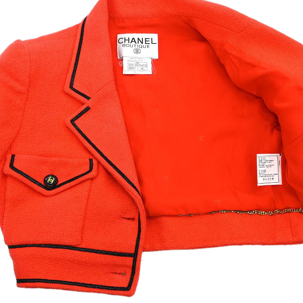 Chanel 1995 Single Breasted Short Sleeve Jacket Vermilion Red #36