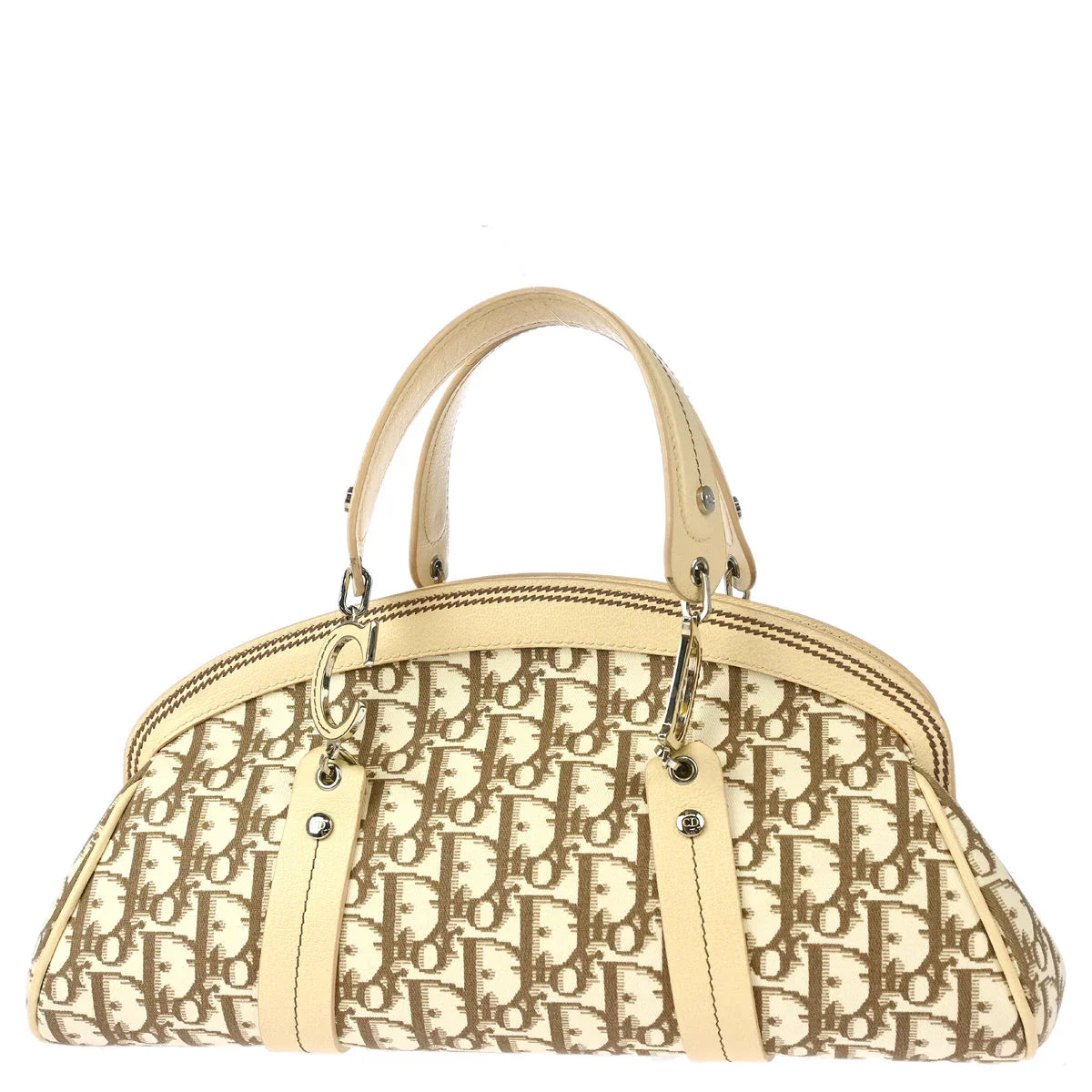 Christian Dior 2005 White Trotter Embroidered Flower Handbag