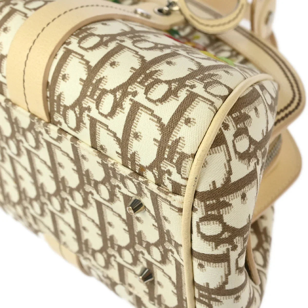 Christian Dior 2005 White Trotter Embroidered Flower Handbag