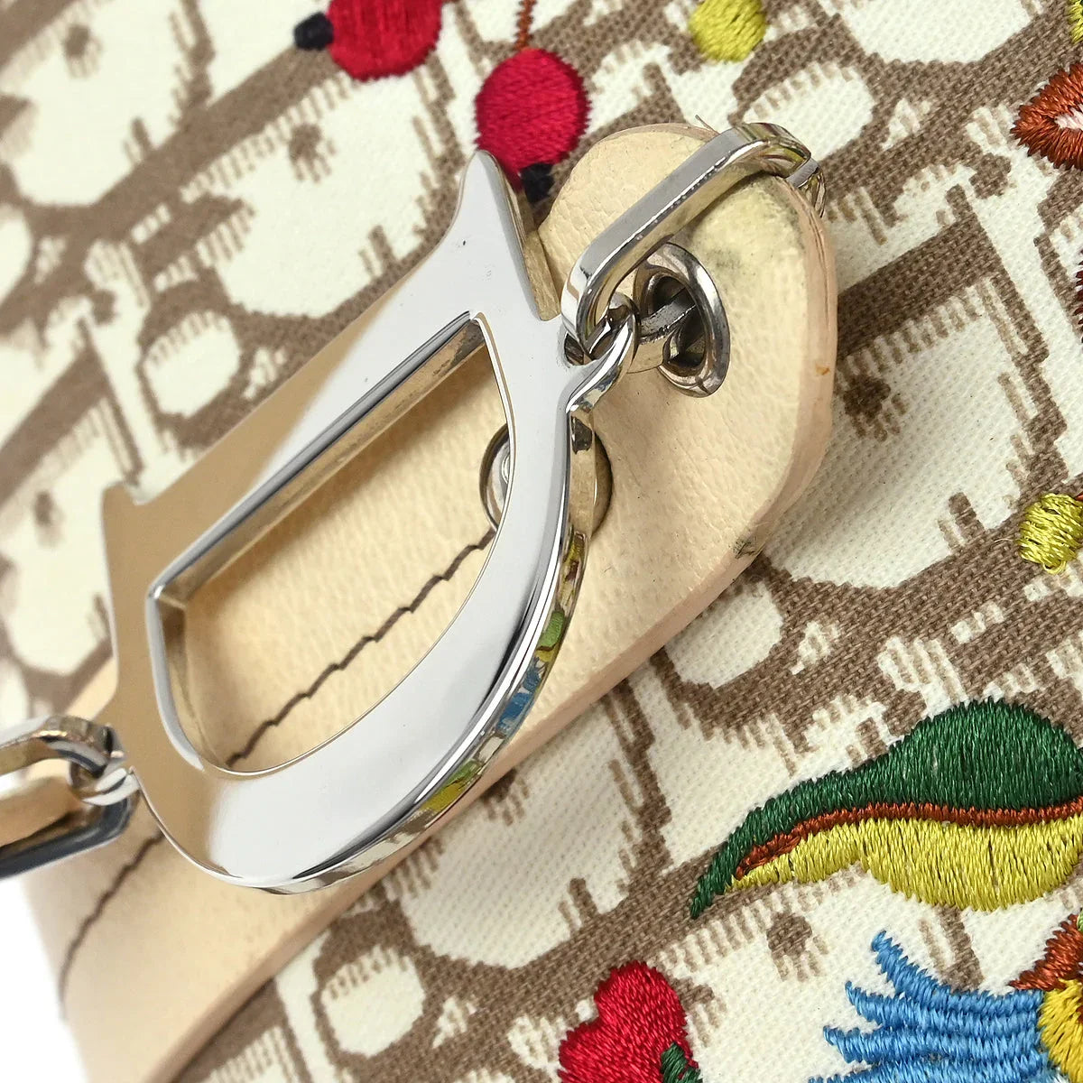 Christian Dior 2005 White Trotter Embroidered Flower Handbag