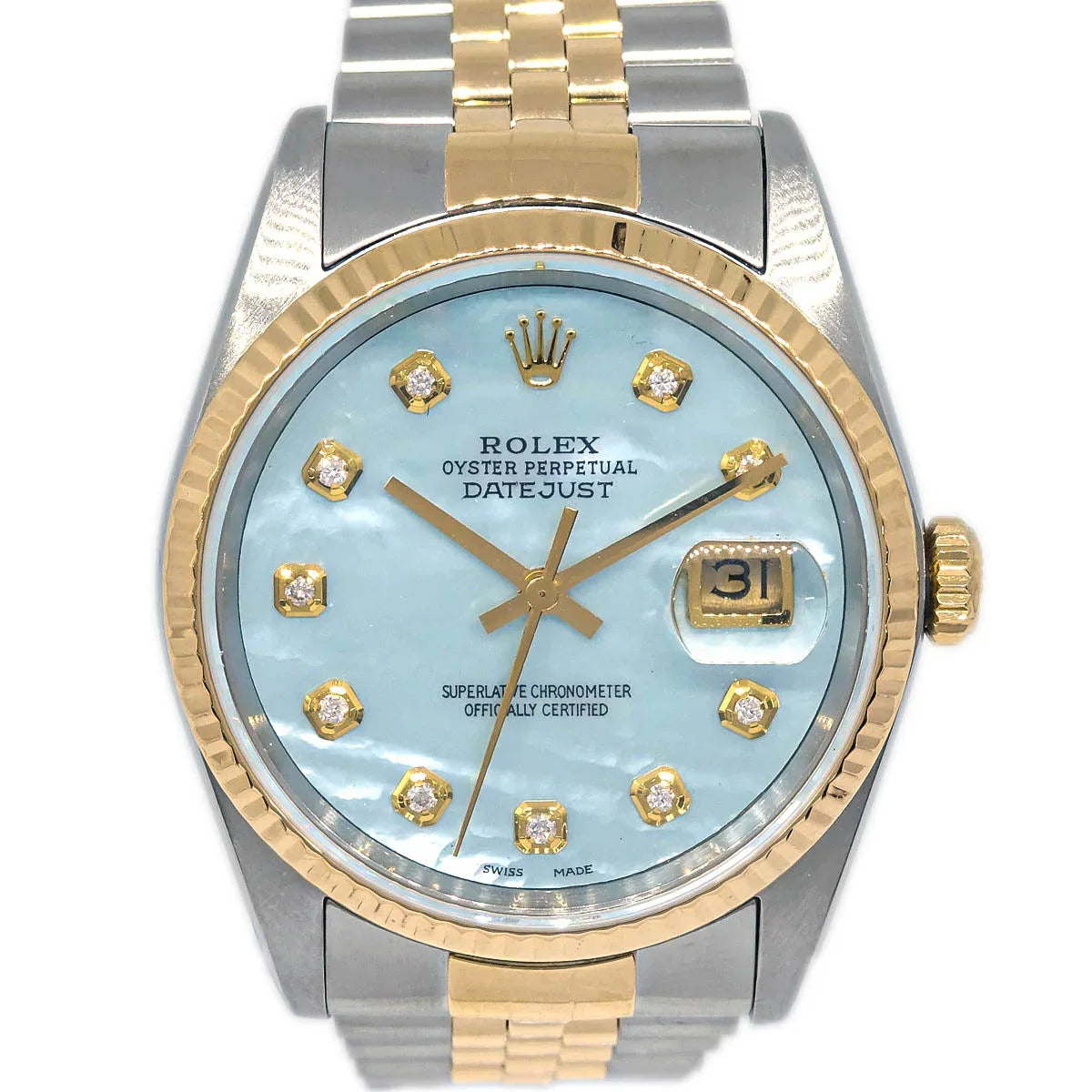 Rolex Oyster Perpetual Datejust Ref.16233G 36mm Watch 18KYG SS Diamond