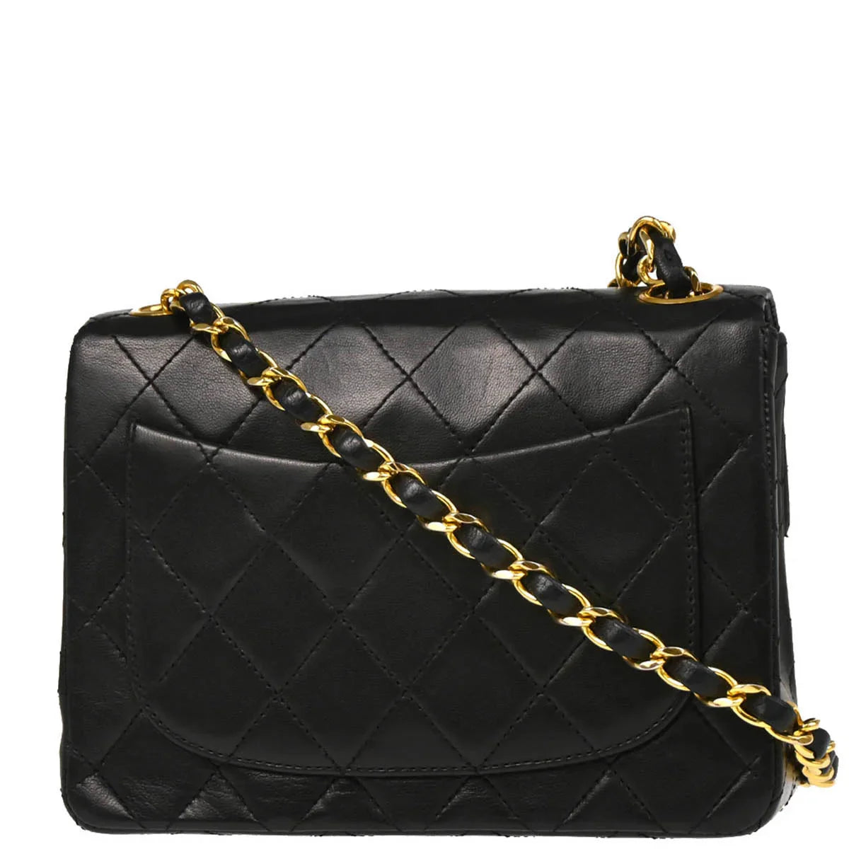 Chanel 1986-1988 Black Lambskin Mini Classic Square Flap Shoulder Bag