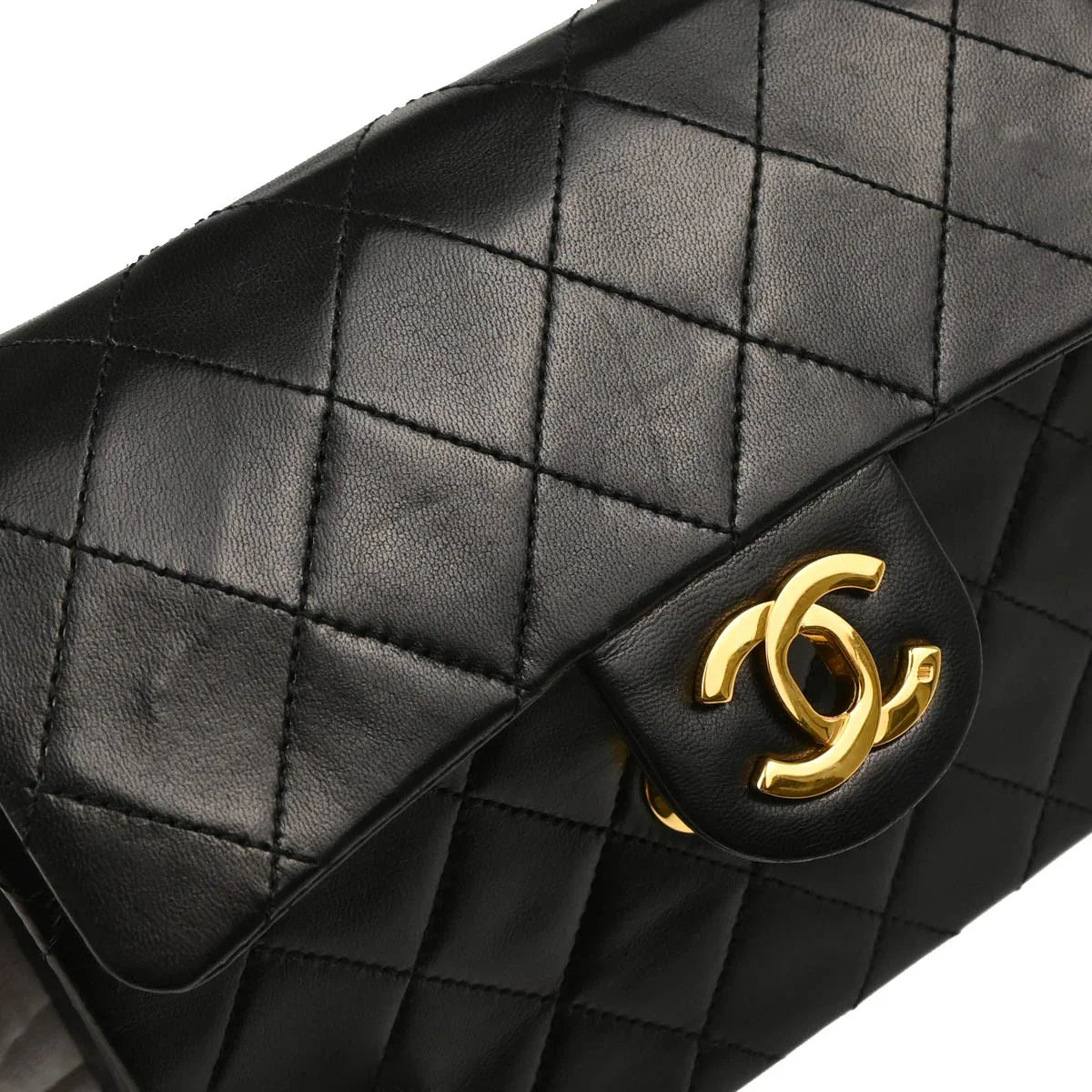 Chanel 1986-1988 Black Lambskin Mini Classic Square Flap Shoulder Bag