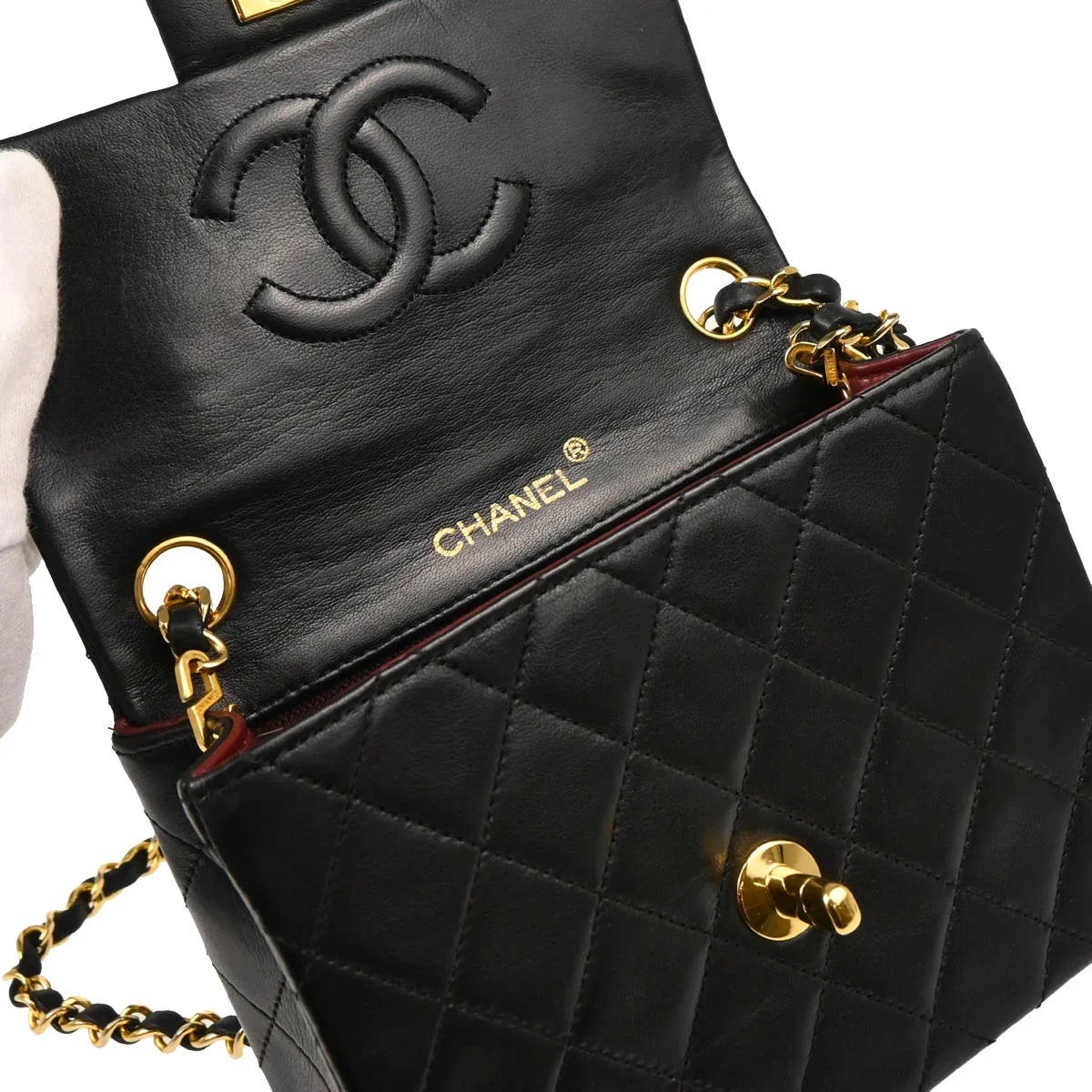 Chanel 1986-1988 Black Lambskin Mini Classic Square Flap Shoulder Bag