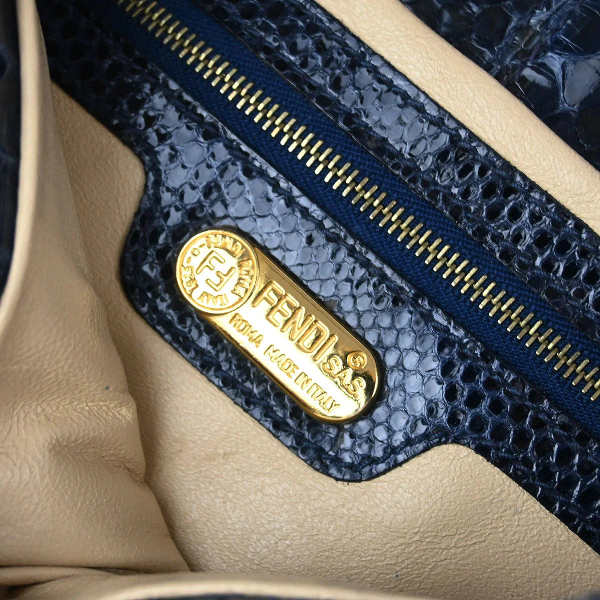 Fendi * Navy Python Baguette Handbag